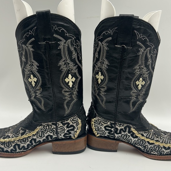 BOTAS 8 SEGUNDOS MENS SIZE 8 WESTERN COWBOY BLACK GOLD EMBROIDERED GRAPHIC BOOT - Picture 5 of 11